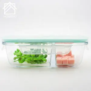 Экологически чистый Прямоугольный Стеклянный Ланч-бокс для микроволновой печи/контейнер/корзина с крышкой для хранения пищи