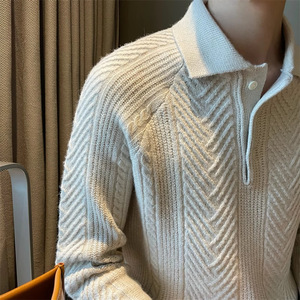 Pull tricoté respirant à manches longues, lavable en machine, <span class=keywords><strong>taille</strong></span> européenne, pour hommes, grande <span class=keywords><strong>taille</strong></span>, style polo, best-seller transfrontalier - Product Image 3