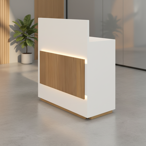 Mostrador de Caja Moderno para Comercio Minorista, Mostrador de Recepción LED de Diseño, Mostrador de Facturación para Tienda con Gabinete de Almacenamiento, Acabado de Madera Premium Personalizado - Product Image 4