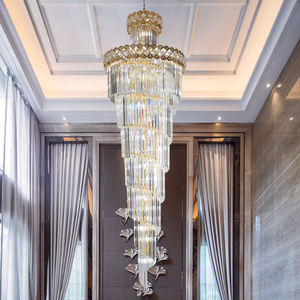 Style nordique grande suspension villa hall hôtel moderne luxe escalier en colimaçon long lustre en or - Product Image 2