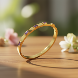 Bracelet jonc articulé en acier inoxydable plaqué or, avec cristaux géométriques et strass sertis, bijou unisexe tendance - Product Image 2