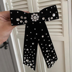 Pince à cheveux vintage baroque en strass, élégante, en velours noir et alliage, pour femmes, accessoires pour cheveux de bal et de fête - Product Image 1