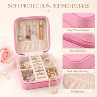 Boîte à bijoux de voyage rectangulaire en cuir PU avec fermeture éclair, organisateur portable, miroir cœur, compartiments pour bagues, personnalisable avec lettre