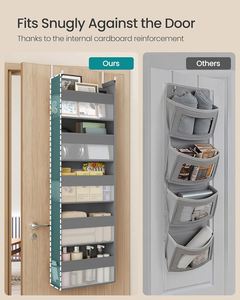 5-Tier Foldable Metal Hooks Transparent Nylon Mesh Hanging Door Organizer with 5 <b>Large</b> Pockets Over the Door Organizer - Product Image 5