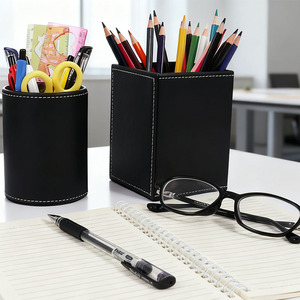 Livraison rapide, pot <span class=keywords><strong>à</strong></span> <span class=keywords><strong>crayons</strong></span> carré en PVC durable de 3,4 x 3,4 x 4,7 pouces avec surpiqûres blanches attrayantes pour banque, hôtel, bureau - Product Image 6