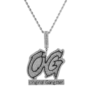 สร้อยคอจี้ Urban Fashion Bling OG แบบ Iced Out สไตล์แก๊งสเตอร์สุดเท่ ประดับเพชรทรงบาแกตต์ ฮิปฮอป สีดำ CZ เครื่องประดับผู้ชาย - Product Image 2