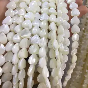 wholesale Horseshoe Heart shell beads strand for jewelry making Flat Heart different size for choice white Hole: 1383451