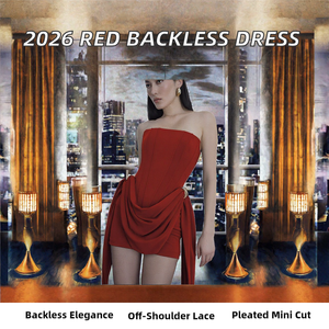 Robe mini sans bretelles pour femmes, robe de soirée drapée, robe de cocktail rouge - Product Image 2