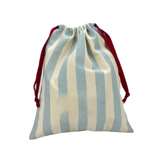 Sac à cordon en toile avec logo et taille personnalisés, sacs anti-poussière en coton, sac à cordon en coton avec rayures colorées - Product Image 1