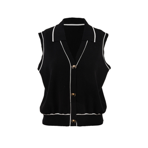 سترة نسائية محبوكة بدون أكمام ، سترة محبوكة بأزرار فراشة ، سترة محبوكة للنساء ، بلوزة محبوكة برقبة بولو - Product Image 2