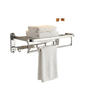 Étagère murale de salle de bain en acier inoxydable poli avec barre porte-serviettes et crochets, 24 pouces, design moderne, rangement gain de place - Product Image 1
