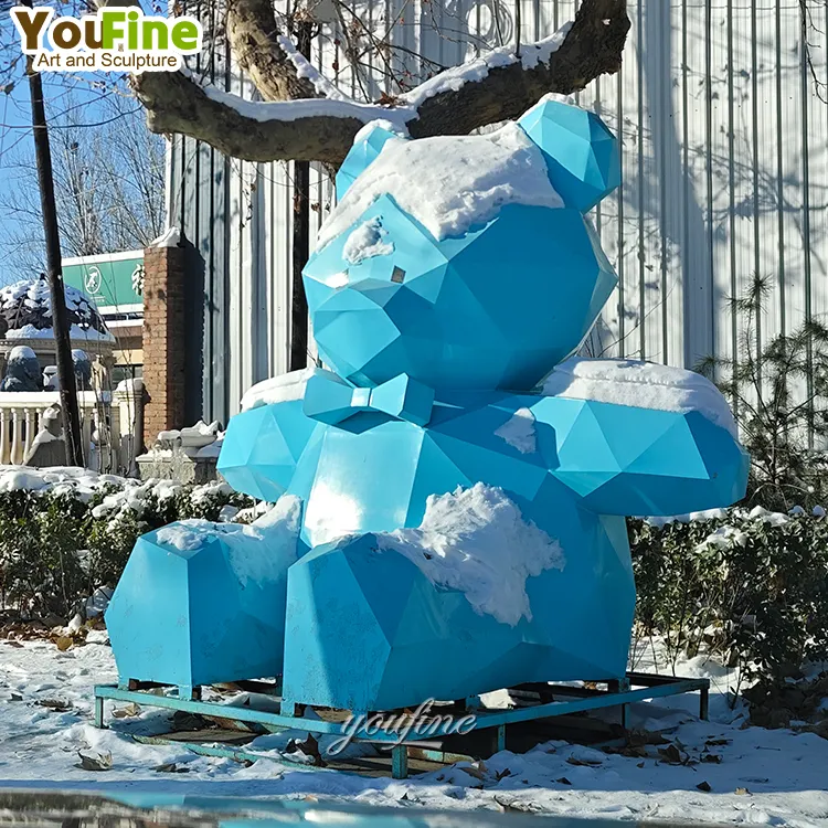 Décoration de jardin extérieur Sculpture d'ours assis dans la rue en acier inoxydable