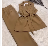 Ensemble tailleur-pantalon décontracté pour femme avec logo personnalisé, débardeur sans manches à lacets et pantalon large taille haute, idéal pour le bureau