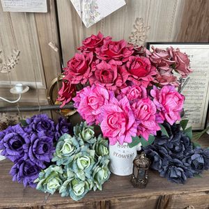 Bouquet de 7 roses artificielles en soie gaufrées, idéal pour mariage, décoration intérieure et accessoires de photographie - Product Image 1