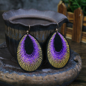 Boucles d'oreilles pendantes en forme de plume Bohème, fil de lin, bijoux de fête pour femmes, boucles d'oreilles pendantes tendance - Product Image 2