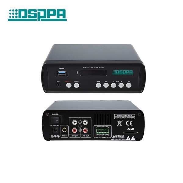 DSPPA 2 Channel 60W Stereo Mini Digital for Amplifier USB 4-16 CE ROHS Certified Portable PA for Business Announcement