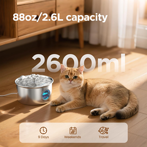 Bebedero para Mascotas de Acero Inoxidable de 2.6L, Dispensador Automático de Agua para Perros y Gatos con Sensor Infrarrojo, Diseño Desmontable, Funciona con Batería - Product Image 2