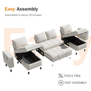 Canapé modulaire sectionnel avec lit escamotable, canapé en chenille en forme de <span class=keywords><strong>U</strong></span> avec dossier réglable USB, 2 sièges de rangement - Product Image 3