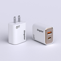 Adaptateur de charge standard américain plaqué blanc A+C, chargeur rapide PD 25W, double port USB, QC3.0, type C, chargeurs muraux rapides pour mobiles