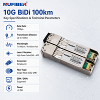 Module transceiver optique WDM 10G SFP+ BiDi 100 km de portée, duplex LC 1490 nm/1550 nm, DDM DOM, hot-pluggable, commercial et industriel