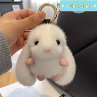 Porte-clés en fausse fourrure de lapin, 3 couleurs, pendentif en peluche moelleux pour sac et accessoire de voiture, vente en gros