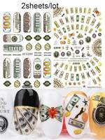 Nouvel Arrivage Lot de 2 autocollants à ongles motif dollar, décalcomanies à ongles signe de monnaie, décorations DIY pour manucure, sliders