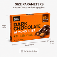 Boîte en papier auto-érectible portable personnalisée OEM en matériaux recyclés écologiques pour morceaux de chocolat noir aux amandes, avec gaufrage alimentaire