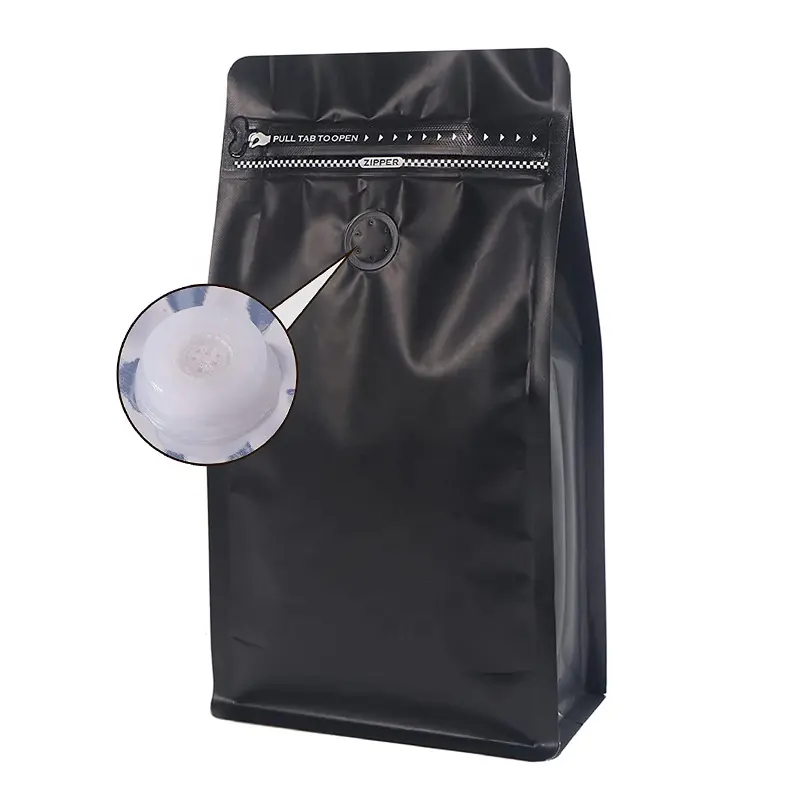 Пользовательский Печатный перерабатываемый логотип 340 г Черный Кофейный упаковочный пакет с плоским дном Дой Пак майлар кофейный пакет с клапаном