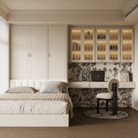 Armoire et lit plateforme en bois massif sculpté de style français antique haut de gamme pour suite parentale de luxe