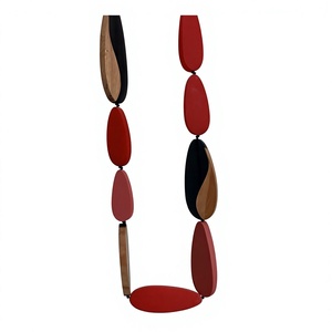 Unique Resin Beaded <b>Necklace</b> In Red Black And Wood Tones Trendy Design <b>Statement</b> Jewelry For Unisex Fashion Wear for Woman - Product Image 2
