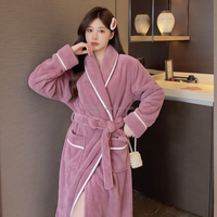 Peignoir long en polaire corail épaissie pour femme, nouveau design hiver, ample et minimaliste, avec lacets, vêtements d'intérieur chauds et confortables