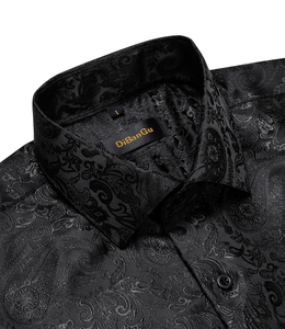 Camicia da <span class=keywords><strong>uomo</strong></span> DiBanGu in seta e poliestere con perline, nera a tinta unita, fantasia Paisley, <span class=keywords><strong>rosso</strong></span> argento, a maniche lunghe, con colletto a risvolto, per ballo di fine anno - Product Image 3