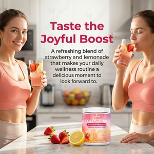 Colostrum bovin entier avec collagène hydrolysé et <span class=keywords><strong>complexe</strong></span> <span class=keywords><strong>probiotique</strong></span>, saveur limonade à la fraise, complément alimentaire 200g - Product Image 2