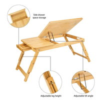 Table pliante en bambou pour ordinateur portable, réglable, portable, plateau de service pour petit-déjeuner, plateau de canapé, table multifonctionnelle avec plateau inclinable et tiroir