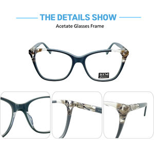 女性用スクエアアセテート光学フレーム、フロストグレー大理石模様、軽量メガネ、処方箋対応 - Product Image 2