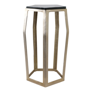 Tavolino d'Appoggio in Marmo con Piano Pentagonale, Struttura Sottile e Finitura Dorata per Piccoli Spazi, Arredamento Casa - Product Image 1