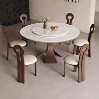 Ensemble table et chaises de salle à manger en bois de style français vintage du milieu du siècle, plateau en ardoise, base sur piédestal, design de luxe léger, usage domestique, petit modèle
