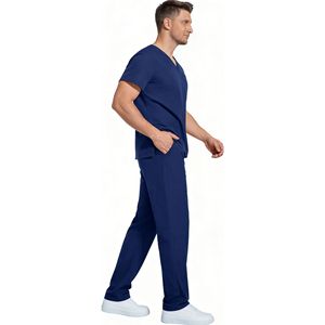 Daoyi Women's V-neck Short Sleeve Scrub Set Polyester Hospital Uniform Blue - Product Image 1
