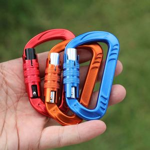 D-Shape Auto <b>Lock</b> Aluminum Carabiner 12KN for Rock Climbing Hiking Hooks Black Red Blue Colors High Strength <b>Portable</b> Custom - Product Image 3