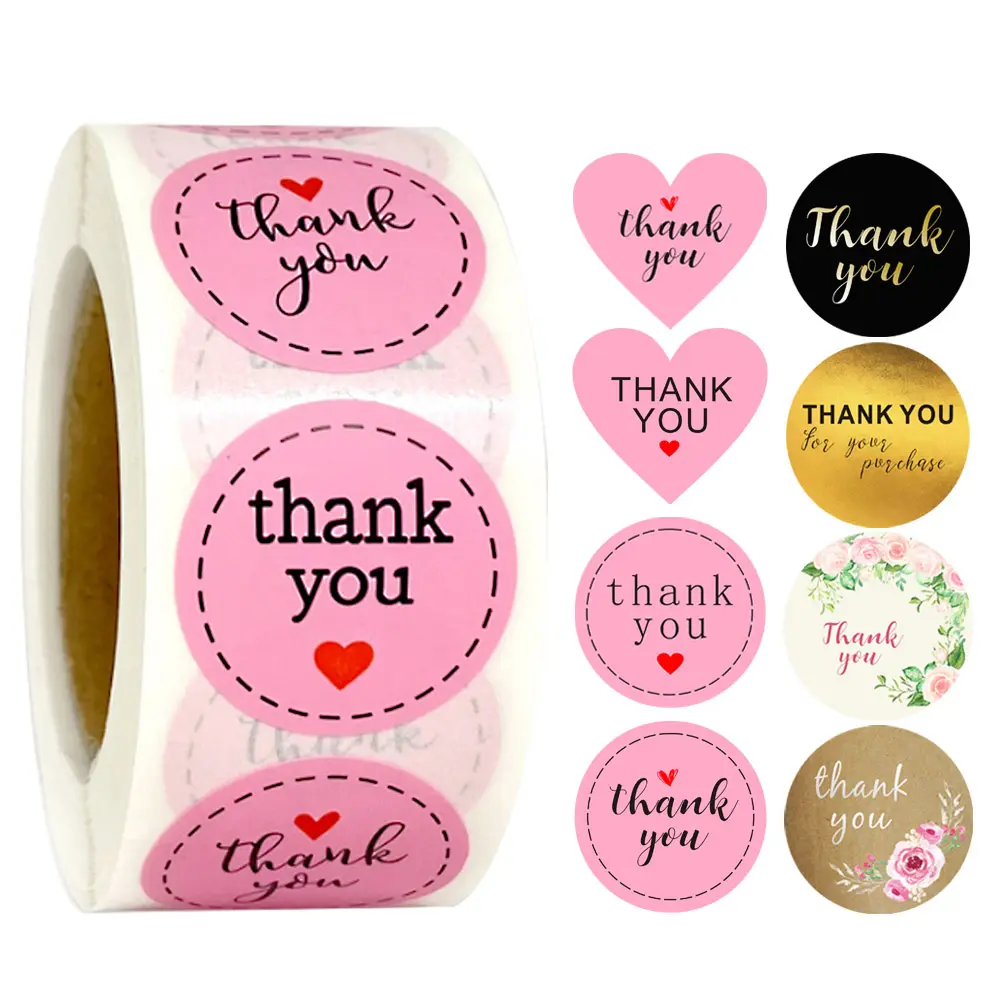 Thank You Business Stickers Custom Hot-selling Roll Pink Adhesive Logo Printed Thank You Sticker For Hand-made Wedding Birthday Gifts Packaging