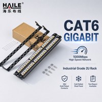 Panel de Conexiones HAILE CAT6 de 48 Puertos Gigabit 2U Tipo Split, Panel de Conexiones de Red para Gabinete de Grado Ingeniería