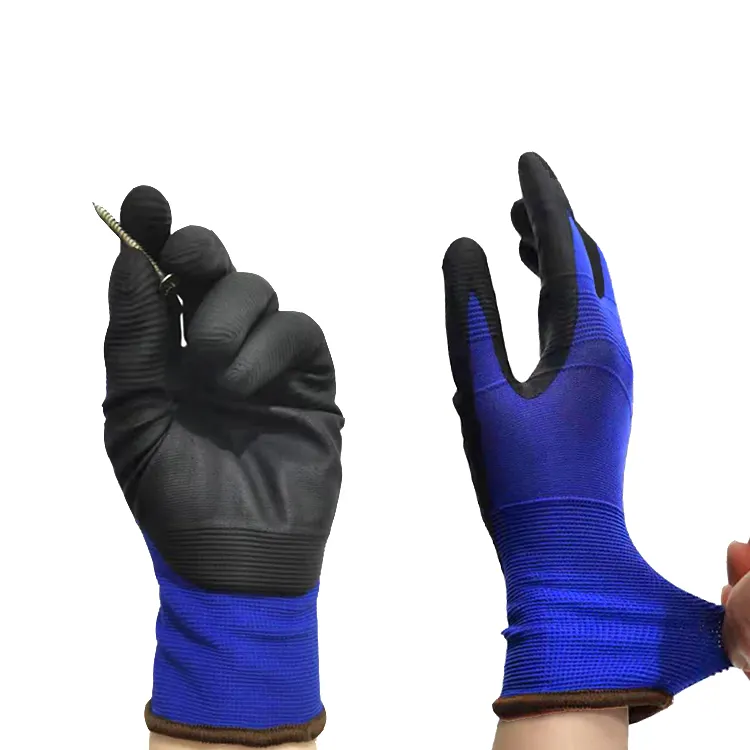 18G Nylon Knitted Work Glove Ultra Thin Touch Screen Black Micro Foam Nitrile Coated Gloves