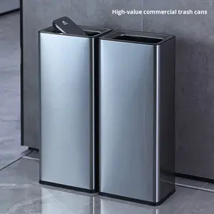 <span class=keywords><strong>Poubelle</strong></span> rectangulaire en acier inoxydable à poussoir, silencieuse, grande capacité, avec seau intérieur séparé, seau de rangement minimaliste - Product Image 3