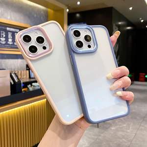 Coque de téléphone adaptée à l'iPhone 15, couleur bonbon simple, transparente, bouclier doré, protection anti-chute. - Product Image 1