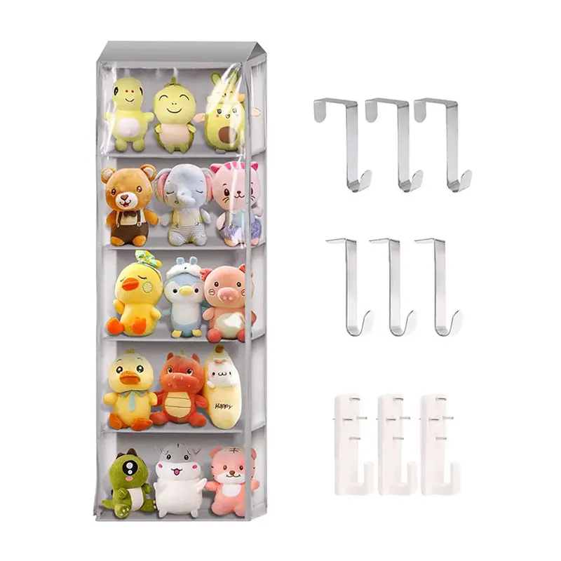 Katlanır kapı üzerinde asılı dolması hayvan organizatör 5 şeffaf toz geçirmez cep düzenleyici ekran için çocuk oyuncakları