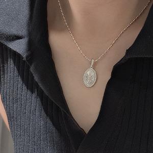 Pendentif étoile à six branches en argent pur S925 avec design de niche, style vintage français simple, ovale brossé, charme religieux - Product Image 3