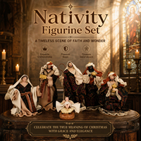 Vente en gros - Ensemble de crèche de la Sainte Famille avec les Trois Rois Mages - 6 pièces - Sculptures en résine faites à la main - Base en bois vieilli - Pour la maison