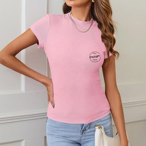 Camisetas de alta calidad, cuello redondo, mangas casquillo, Color sólido, tejido cómodo, ajustado, camisetas gráficas para mujer, camiseta, ropa de mujer - Product Image 6