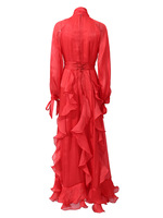 Robe de bal style palais pour mondaine, longue, couleur unie, col montant, nouvelle collection été, avec volants