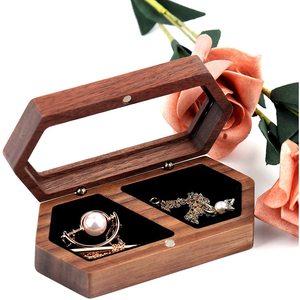 Wooden Black Walnut Jewelry Box Hexagon Shape 14x6x8cm Elegant <b>Storage</b> Display For <b>Rings</b> Necklaces Wedding Engagement - Product Image 4